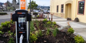By Alysha Beck, The World Dec. 12, 2013 7 Devils Brewing Co. in Coos Bay features a new charging station for electric vehicles and rain garden, which filters pollutants from rainwater before it reaches the water table.